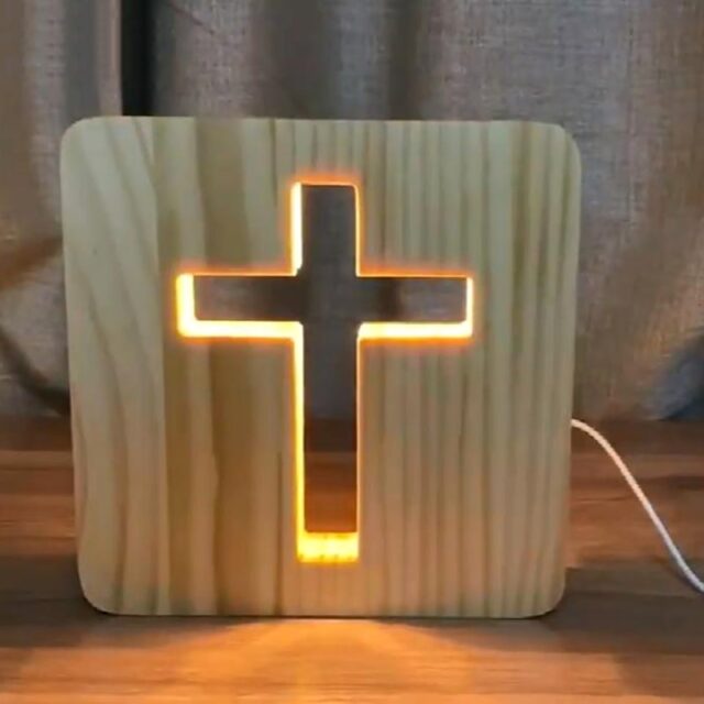 3D Wooden Cross USB Night Light LED Table Lamp Novelty Kids Bedroom Coffee Shop Decoration Christian Gift
